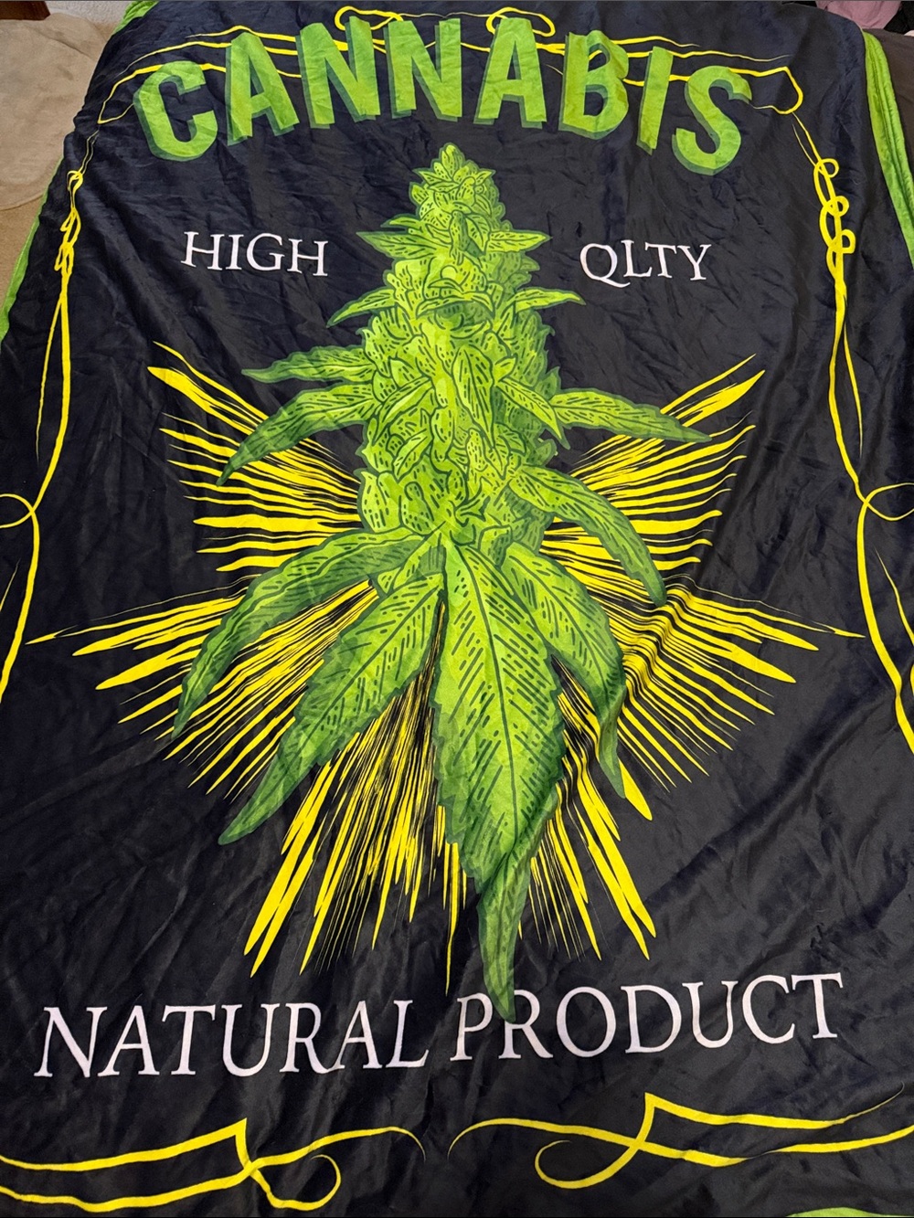 Cannabis Graphic Blanket - Green & Yellow Botanical Design